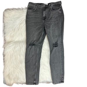 ZARA Women's Gray Distressed Denim Straight Ripped Jeans Size 14